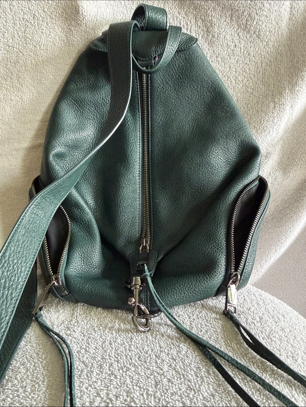 Rebecca Minkoff Dark Green Pebbled Leather Sling Backpack